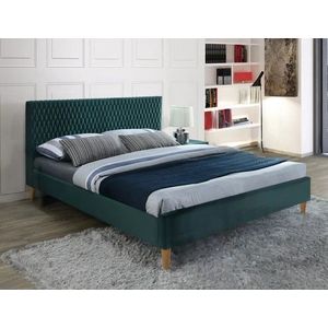 Dvoulůžková čalouněná postel Azurro Velvet 160x200 zelená vyobraziť