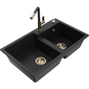 MEXEN/S MEXEN/S - Tomas granitový drez 2-bowl vrátane batérie Flora, čierna 6516-77-670401-57-G vyobraziť