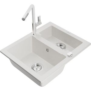 MEXEN/S MEXEN/S - Carlos granitový drez 1.5 vrátane batérie Flora, biela 6518-20-670401-02 vyobraziť