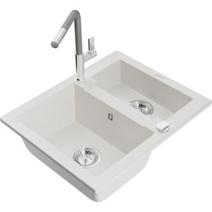 MEXEN/S MEXEN/S - Carlos granitový drez 1.5 vrátane batérie Flora, biela 6518-20-670401-06 vyobraziť