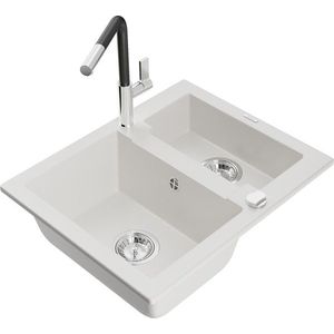 MEXEN/S MEXEN/S - Carlos granitový drez 1.5 vrátane batérie Flora, biela 6518-20-670401-07 vyobraziť