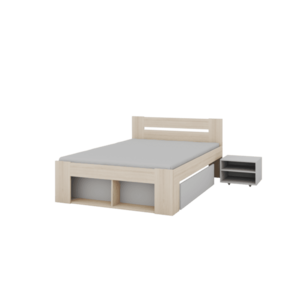 Dvoulůžková postel Ryga 08 140x200 s nočními stolky a zásuvkami dub Riva/šedá vyobraziť