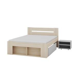 Dvoulůžková postel Ryga 09 160x200 s nočními stolky a zásuvkami dub Riva/šedá vyobraziť