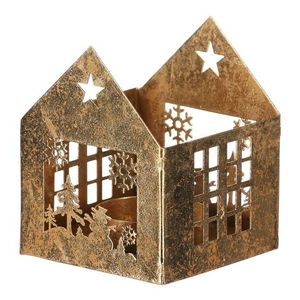 Kovový svietnik Domček, zlatá, 8 x 8 x 10 cm vyobraziť