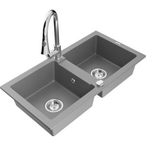MEXEN/S MEXEN/S - Mario granitový drez 2-bowl vrátane batérie Elia, šedá 6504-71-670101-00 vyobraziť