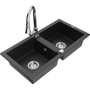 MEXEN/S MEXEN/S - Mario granitový drez 2-bowl vrátane batérie Elia, čierna/strieborná metalík 6504-73-670101-00 vyobraziť