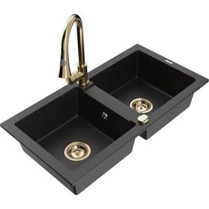 MEXEN/S MEXEN/S - Mario granitový drez 2-bowl vrátane batérie Elia, čierna/strieborná metalík 6504-73-670101-50 vyobraziť