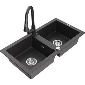 MEXEN/S MEXEN/S - Mario granitový drez 2-bowl vrátane batérie Elia, čierna kropenatá 6504-76-670101-76 vyobraziť