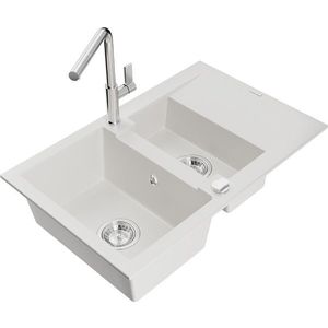 MEXEN/S MEXEN/S - Gaspar granitový drez 1.5 s odkvapkávačom vrátane batérie Flora, biela 6507-20-670401-00 vyobraziť