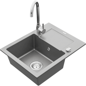 Granitový dřez MEXEN ENZO s kuchyňskou baterií šedý/chrom vyobraziť