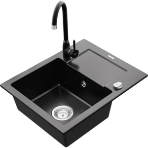 Granitový drez MEXEN ENZO s kuchynskou batériou II čierny vyobraziť