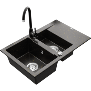Granitový dřez MEXEN GASPAR s kuchyňskou baterií černo-zlatý vyobraziť