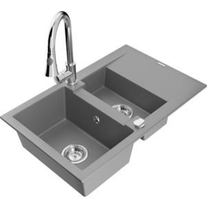 MEXEN/S MEXEN/S - Gaspar granitový drez 1.5 s odkvapkávačom vrátane batérie Elia, šedá 6507-71-670101-00 vyobraziť