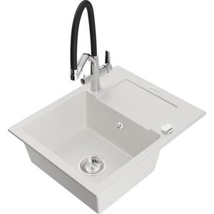 MEXEN/S MEXEN/S - Enzo granitový drez s odkvapkávačom vrátane batérie Duo, biela 6506-20-671701-07 vyobraziť