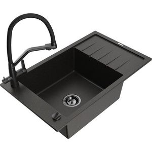 MEXEN/S MEXEN/S - Elias granitový drez s odkvapkávačom vrátane batérie Duo, čierna/zlatá metalik 6511-75-671701-70-B vyobraziť