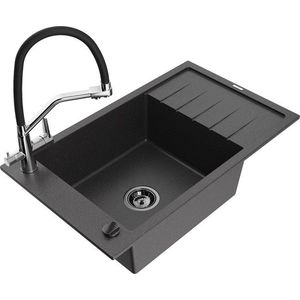 MEXEN/S MEXEN/S - Elias granitový drez s odkvapkávačom vrátane batérie Duo, čierna kropenatá 6511-76-671701-07-B vyobraziť