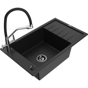 MEXEN/S MEXEN/S - Elias granitový drez s odkvapkávačom vrátane batérie Duo, čierna 6511-77-671701-07-B vyobraziť