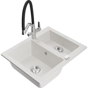 MEXEN/S MEXEN/S - Carlos granitový drez 1.5 vrátane batérie Duo, biela 6518-20-671701-07 vyobraziť