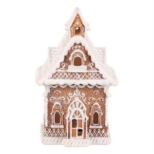 Vianočná dekorácia Perníkový domček so zasneženou strechou, polyresin, LED, hnedá vyobraziť