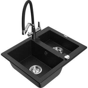 MEXEN/S MEXEN/S - Carlos granitový drez 1.5 vrátane batérie Duo, čierna 6518-77-671701-07 vyobraziť