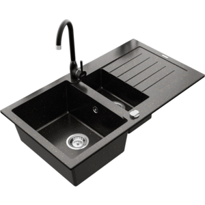 Granitový dřez MEXEN MATIAS s kuchyňskou baterií černý se zlatým vzorem vyobraziť