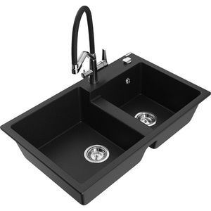MEXEN/S MEXEN/S - Tomas granitový drez 2-bowly vrátane batérie Duo, čierna 6516-77-671701-07 vyobraziť