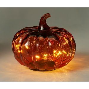 Sklenená svietiaca tekvica 15 x 13 cm, červená, 10 LED, na batérie, časovač vyobraziť