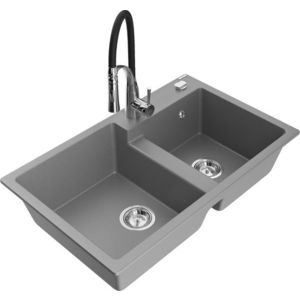 MEXEN/S MEXEN/S - Tomas granitový drez 2-bowl vrátane batérie Aster, šedá 6516-71-73450-07 vyobraziť