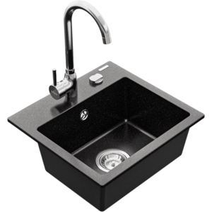 Granitový dřez MEXEN MILO s kuchyňskou baterií černý se stříbrným vzorem/chrom vyobraziť