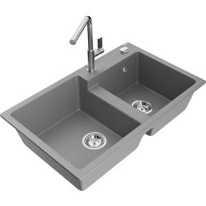 MEXEN/S MEXEN/S - Tomas granitový drez 2-bowl vrátane batérie Flora, šedá 6516-71-670401-00 vyobraziť