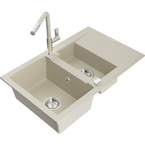 MEXEN/S MEXEN/S - Gaspar granitový drez 1.5 s odkvapkávačom vrátane batérie Flora, béžová 6507-69-670401-09 vyobraziť