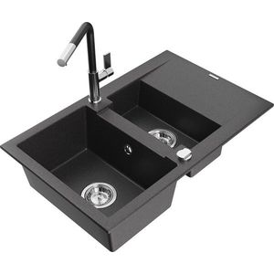 MEXEN/S MEXEN/S - Gaspar granitový drez 1.5 s odkvapkávačom vrátane batérie Flora, čierna kropenatá 6507-76-670401-07 vyobraziť