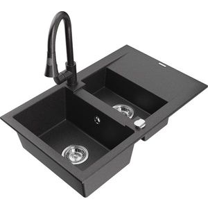 MEXEN/S MEXEN/S - Gaspar granitový drez 1.5 s odkvapkávačom vrátane batérie Elia, čierna kropenatá 6507-76-670101-76 vyobraziť