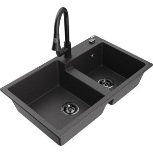 MEXEN/S MEXEN/S - Tomas granitový drez 2-bowl vrátane batérie Elia, čierna kropenatá 6516-76-670101-70-B vyobraziť