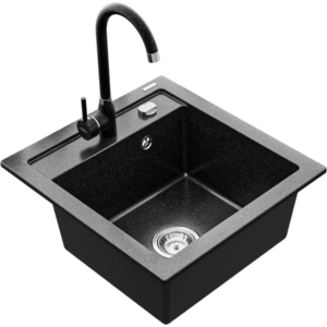 Granitový dřez MEXEN VITO černý + baterie Telma černá magická perleť vyobraziť