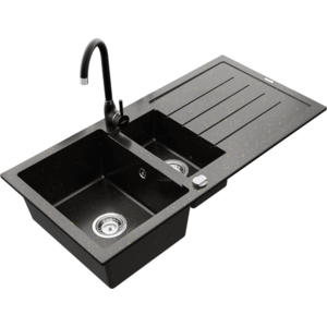 Granitový dřez s kuchyňskou baterií MEXEN ANDRES černo-zlatý vyobraziť