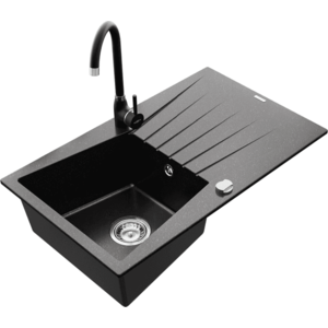 Granitový dřez s kuchyňskou baterií MEXEN CESAR 77, 5x47 cm černý/stříbrný vyobraziť