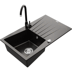 Granitový dřez s kuchyňskou baterií MEXEN CESAR 77, 5x47 cm černý/zlatý vyobraziť