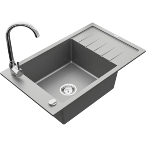 Granitový dřez s kuchyňskou baterií MEXEN ELIAS šedý/chrom vyobraziť
