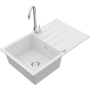 Granitový drez s kuchynskou batériou MEXEN BRUNO biely/chróm vyobraziť