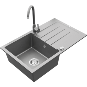 Granitový drez s kuchynskou batériou MEXEN BRUNO sivý vyobraziť