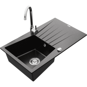 Granitový drez s kuchynskou batériou MEXEN CESAR čierny/chróm vyobraziť