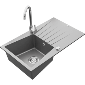 Granitový drez s kuchynskou batériou MEXEN CESAR sivý/chróm vyobraziť