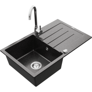 Granitový kuchynský drez s batériou MEXEN BRUNO čierno morený/chróm vyobraziť