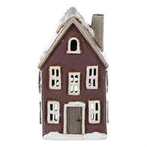 Vianočná dekorácia Zimný domček s komínom, keramika, tm. fialová vyobraziť