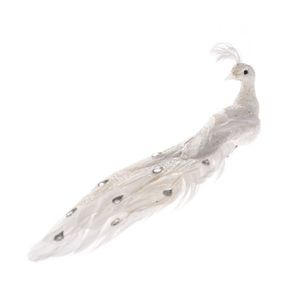 Vianočná dekorácia Páv na klipe biela​, 24 x 9 x 6, 5 cm vyobraziť