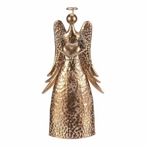 Vianočná kovová dekorácia Anjel 34 cm so srdcom, zlatá, 34 cm vyobraziť