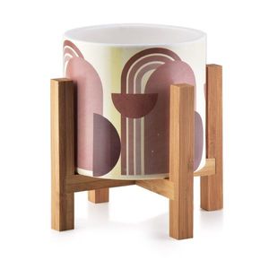 Keramický kvetináč na stojane Ava ružovobiely geometria vyobraziť