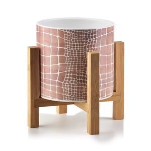 Keramický kvetináč na stojane Ava ružovobiely štvorec vyobraziť