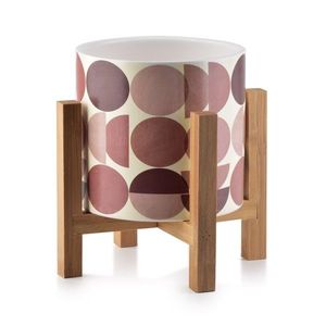 Keramický kvetináč na stojane Ava s ružovými kruhmi I vyobraziť